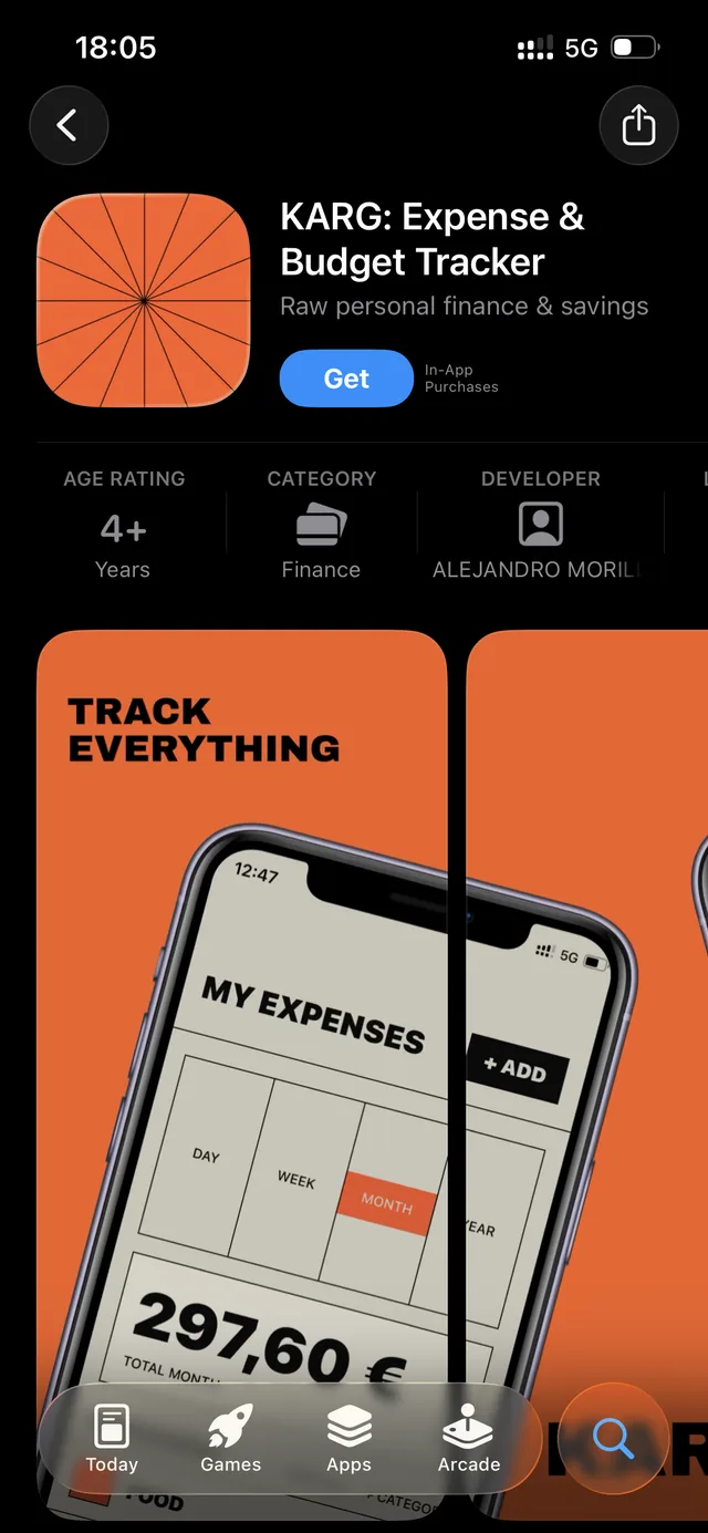 KARG, a budgeting app built with AppThunder — its real App Store listing
